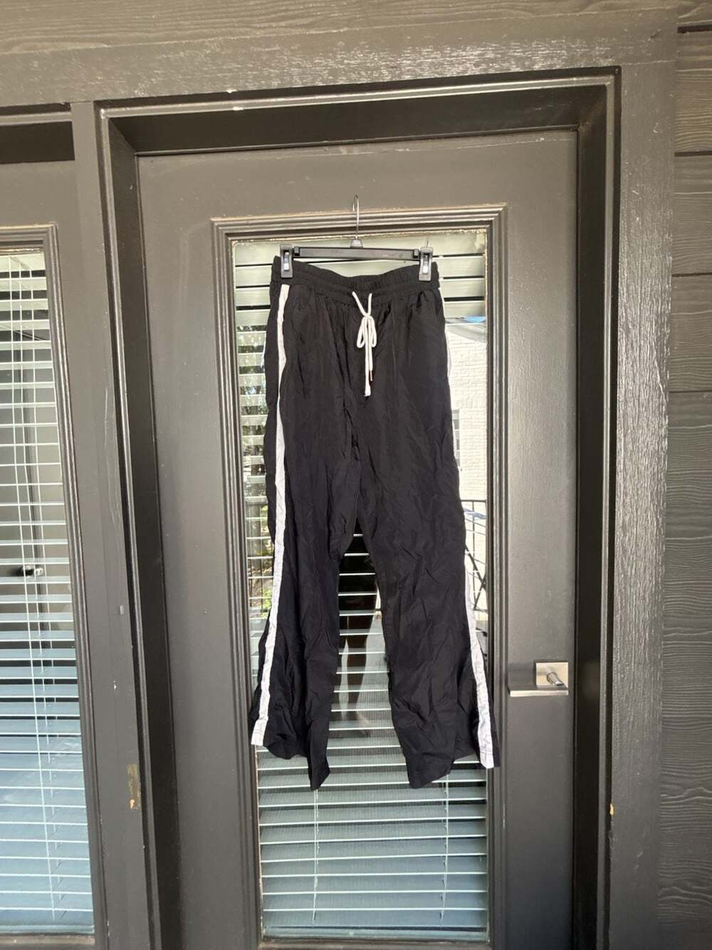 BP. Black Nylon Athletic Track Pants with Side Stripe